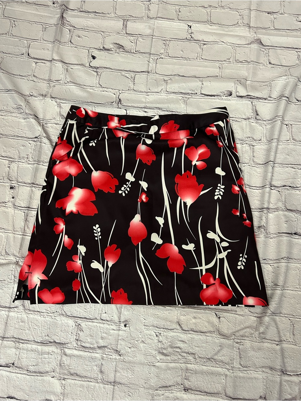Black Floral Skort with Red Tulip Print